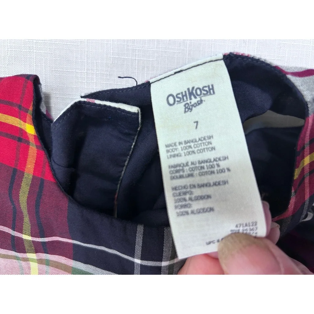 OshKosh B'gosh Plaid Sleeveless Dress 7 Navy Magenta Tartan Girls